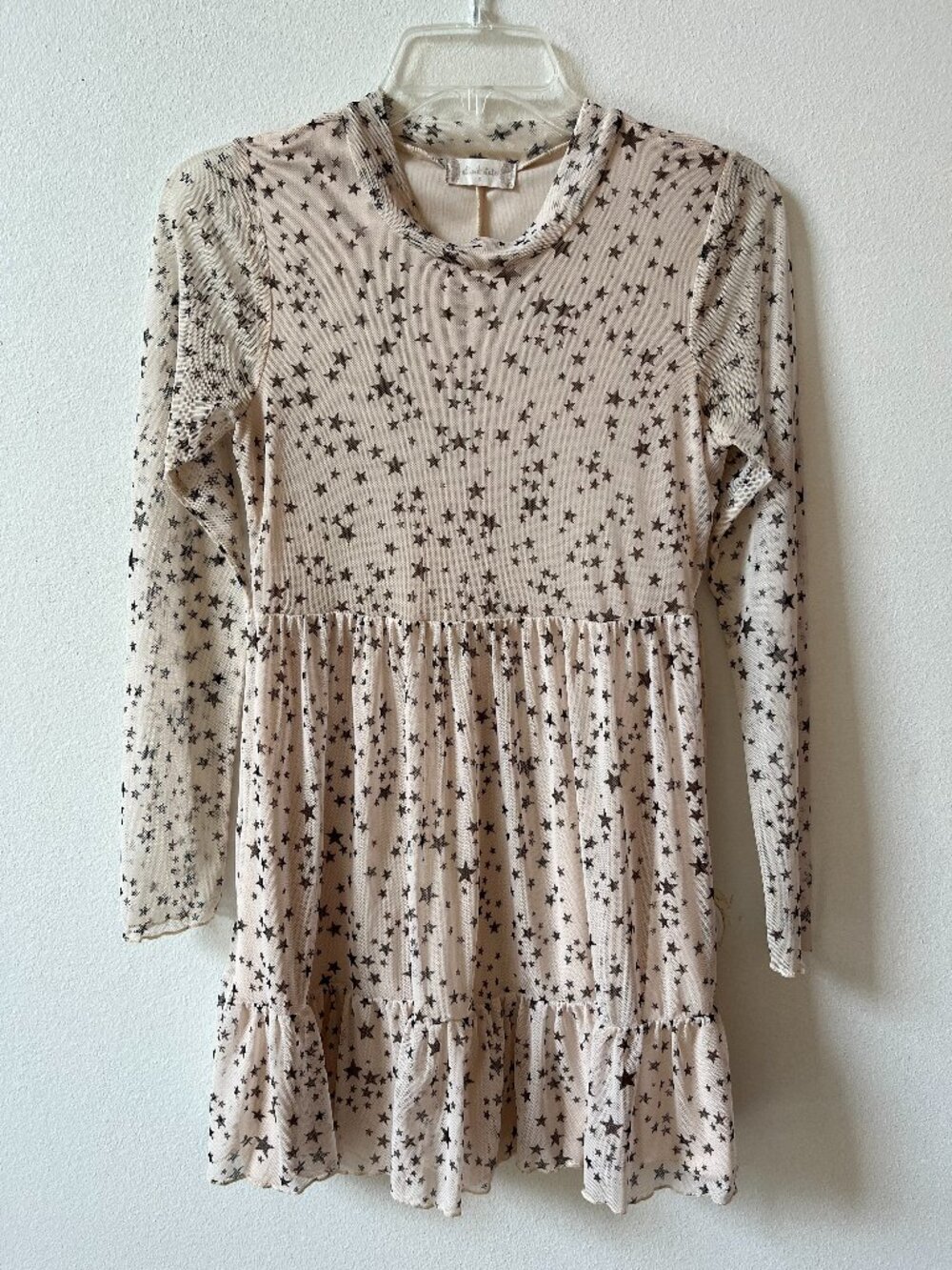 Altar'd State Sheer Mesh Star Pattern Mini Dress Long Sleeve Tunic Top Small